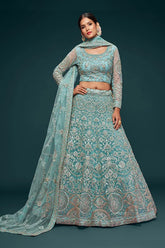 Aqua Blue Net Lehenga